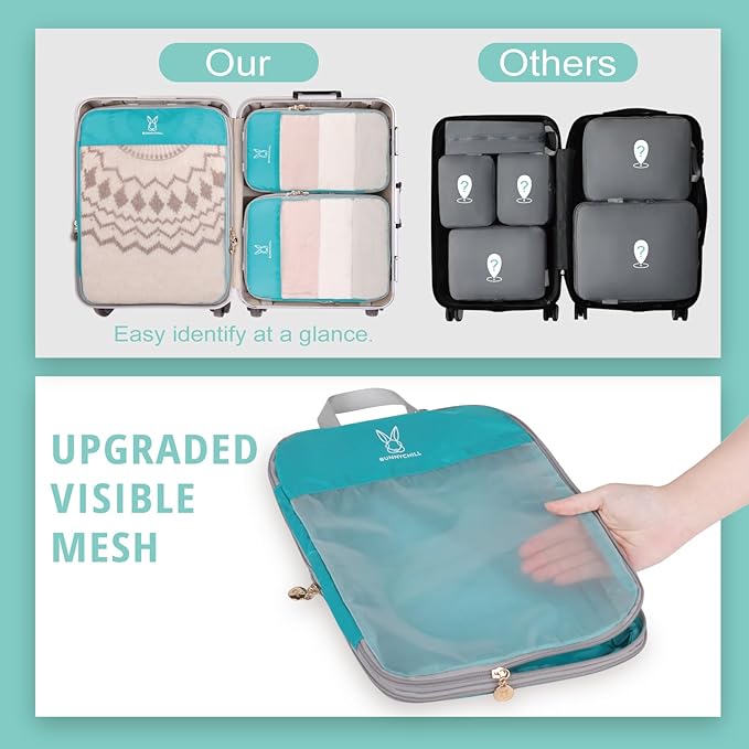 See Through Expandable Compression Packing Cubes, Mesh Travel Packing Cubes for Suitcases, Lightweight Organizers Bag Set for Travel Essentials for Luggage