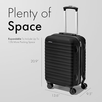 (Not Made In China) Carry-On Luggage Hardside Spinner, 4 Wheels, Lightweight and Expandable 22 Inch Suitcase Rolling Carryon (Black)