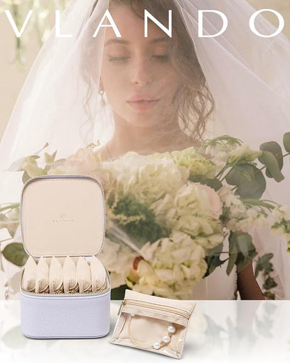 Vlando Travel Jewelry Case Organizer, Small Jewelry Box with 6 Velvet Jewelry Zipper Bags,Christmas Gifts for Women Girls Friends-Purple