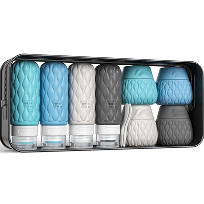 Silicone Travel Bottles for Toiletries 8 Pack Travel Size Toiletries 3.4 oz 1.7 oz, Leakproof Squeeze Travel Size Containers Refillable Cosmetic Jars Set for Shampoo, Conditioner, Creams