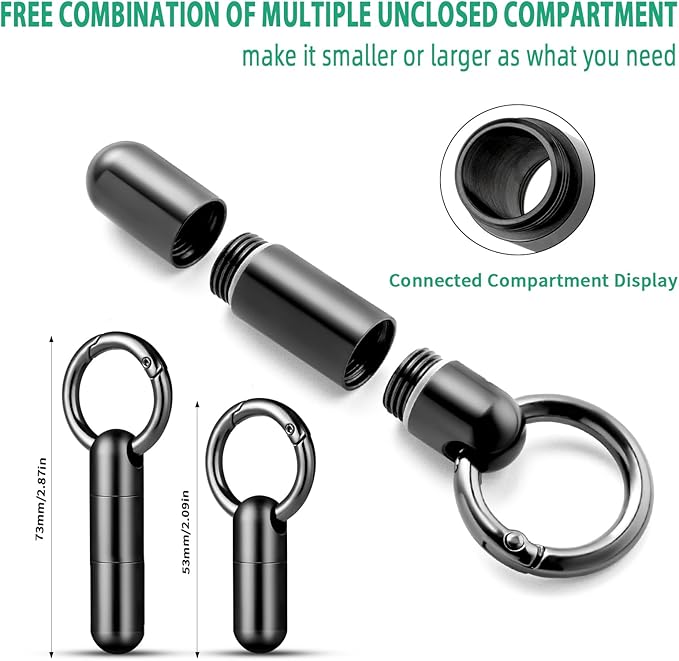 TISUR Keychain Pill Holder, Titanium Small Pill Case Pill Organizer Waterproof Pill Box, EDC Portable Pill Container for Travel Purse Outdoor