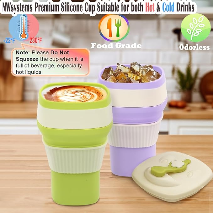 Collapsible Silicone Cup, Safe & Portable, for Hot & Cold Drinks, 18.6 oz (550 ml) - Travel, Camping, Office, and More – Limeade