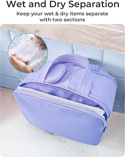 BAGSMART Travel Toiletry Bag, Crush Toiletry Bag for Women, Wide-open Puffy Toiletry Bags for Traveling, Large Travel Cosmetic Makeup Bag Organizer for Accessories,Toiletrie, Purple