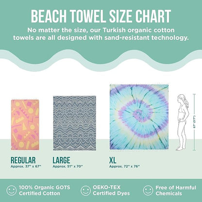Sand Cloud Large Turkish Beach Towel - Sand Free - 100% Organic Turkish Cotton Yarn - Quick Dry Towel for Beach, Picnic Blanket or Throw - As Seen on Shark Tank - Boho Turquoise XL