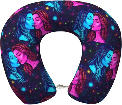 Travel Neck Pillows for Sleeping Rest Car Airplanes Lesbian LGBTQ Girl Pride Love Rainbow, Memory Foam with Removable Breathable Zipper Cover Washable for Men Women