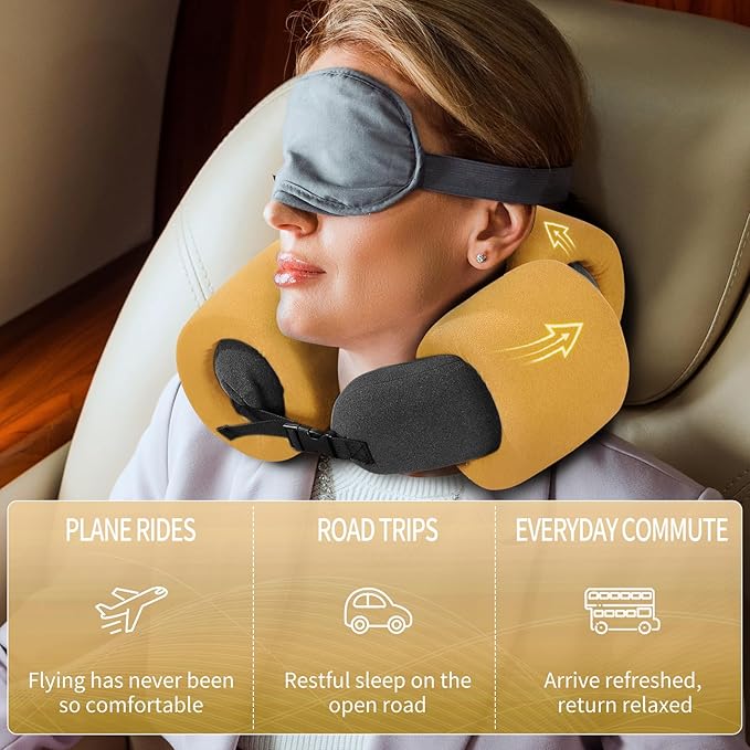 3-Ring Memory Foam Travel Neck Pillow It has obtained a Patent. The Three Rings can be movably Adjusted to Provide Flexible Support for The Neck, Head, and Other Areas.Yellow