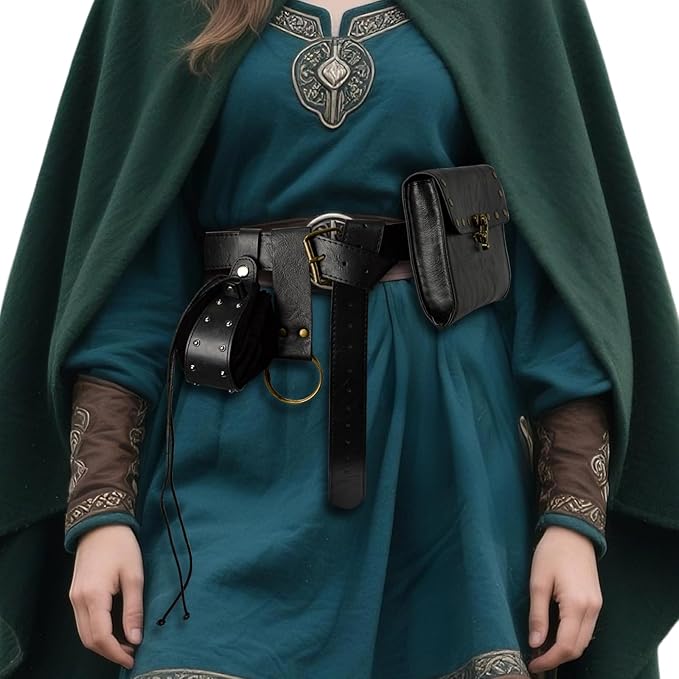 Renaissance Belt Pouch Viking Leather Medieval Belt Waist Bag Pirate Cosplay Festival Halloween Adjustable Accessories (Bottle-Black)