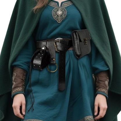 Renaissance Belt Pouch Viking Leather Medieval Belt Waist Bag Pirate Cosplay Festival Halloween Adjustable Accessories (Bottle-Black)