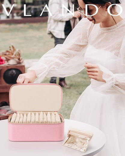 Vlando Jewelry Travel Case with 12 Velvet Jewelry Bags Travel Jewelry Orgainzer for Girls Jewelry Box for Necklace Rings Earrings Bags Christmas Gifts for Women Girls(Pink)