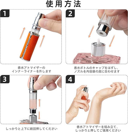 AF01BK Leather Perfume atomiser, 5ml Bottom Fill Travel Perfume Bottle, Refillable Perfume Dispenser for Women & Men (Black 5ml)