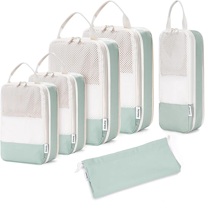 Narwey 6 Set Compression Packing Cubes for Travel Kids Women Carry on, Packing Organizers Bag for Backpack Luggage Suitcase Duffle Bags