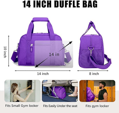 SeaRock 14 inch Small Gym Bag for Women & Men - Mini Duffle Bag Weekender & Overnight with Shoe Compartment Travel, Sports, Workout, for Purple
