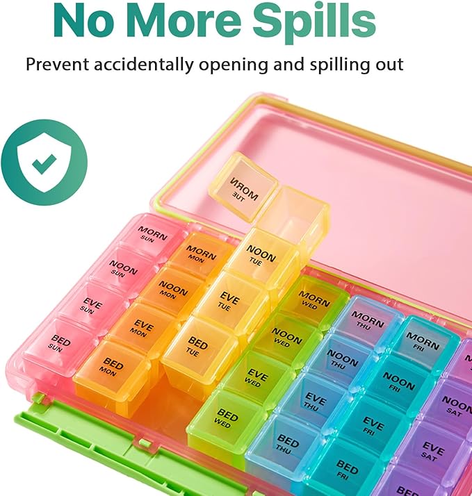 Sukuos Weekly Pill Organizer 7 Day 4 Times a Day, Moisture-Resistant Large Daily Pill Box Medicine Cases for Vitamin/Fish Oil/Supplements (Pink)