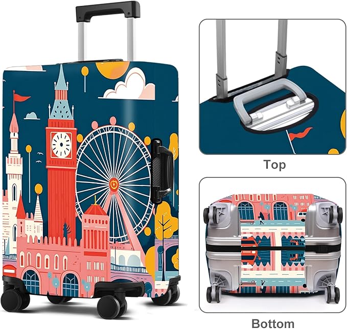 Luggage Cover Washable Suitcase Protector Anti-Scratch,Stretchable Fit for 20-34Inch Luggage Durable Travel Bag Cover with Zipper Closure (London, XL(fits 32-34Inch suitcase))