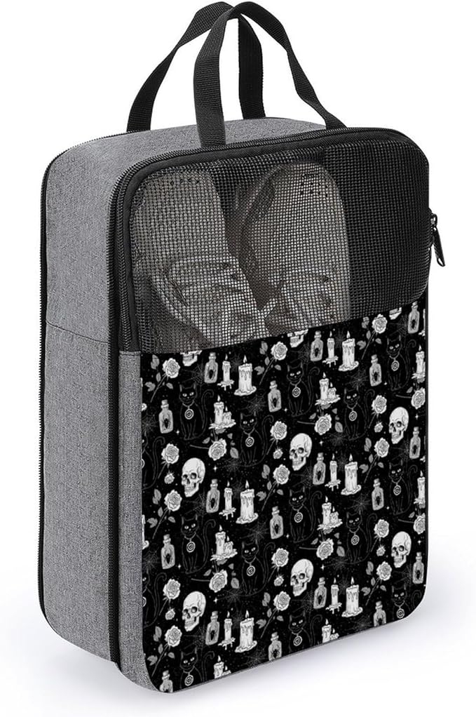 Travel Shoe Bags for Storage and Packing Portable Sneaker Bags Black Cat Skull Goth Lightweight Sport Shoe Pouch Bag