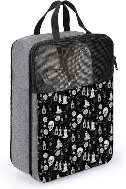 Travel Shoe Bags for Storage and Packing Portable Sneaker Bags Black Cat Skull Goth Lightweight Sport Shoe Pouch Bag