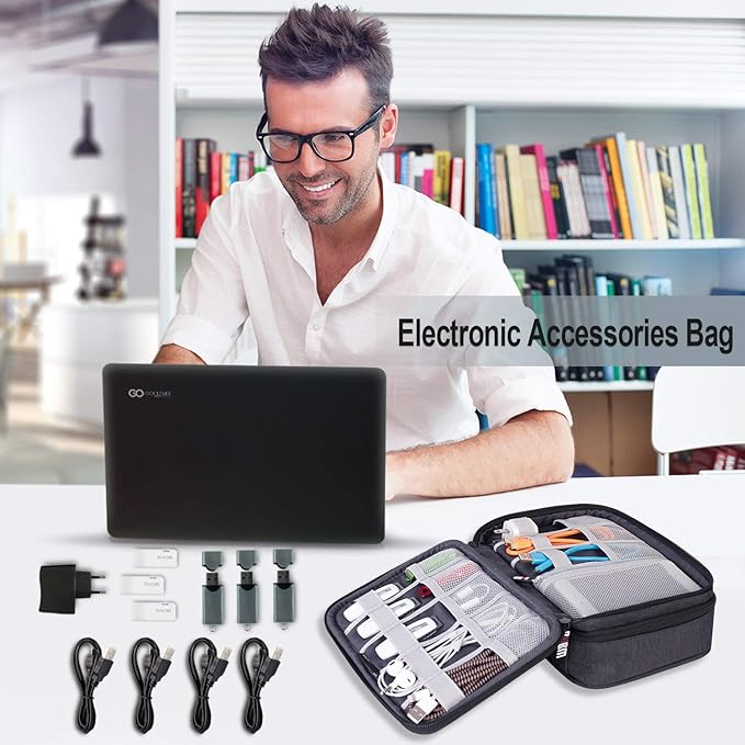 BUBM Electronic Organizer, Double Layer Travel Gadget Carry Bag for Cables, Plugs, Earphone, Flash Hard Drive and More--a Sleeve Pouch for iPad Mini(Medium, Black)