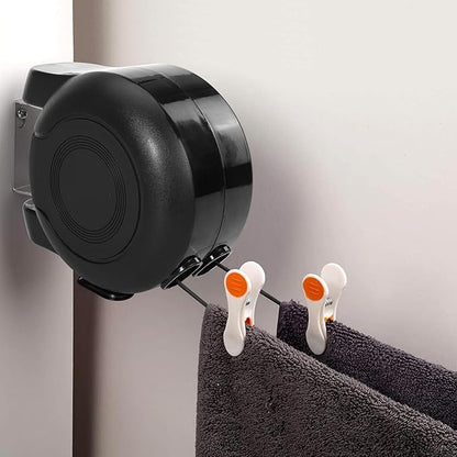 Retractable Clothesline 2x49 Feet Outdoor Indoor, Dual Heavy Duty Clotheslines for Laundry Drying, Wall-Mounted Portable Easy Installation Washing Lines Rope (Black-98FT)