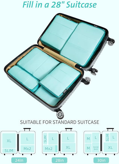 Bagail Ultralight Compression Cubes 7 Set - 3 Packing Cubes, 3 Organizers, and 1 Shoe Bag