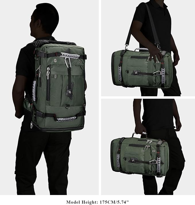 WITZMAN Travel Backpack for Men Convertible Duffle Luggage Bag fit 18 Inch Laptop Carry On Bags for Airplane (B681 Army Green)