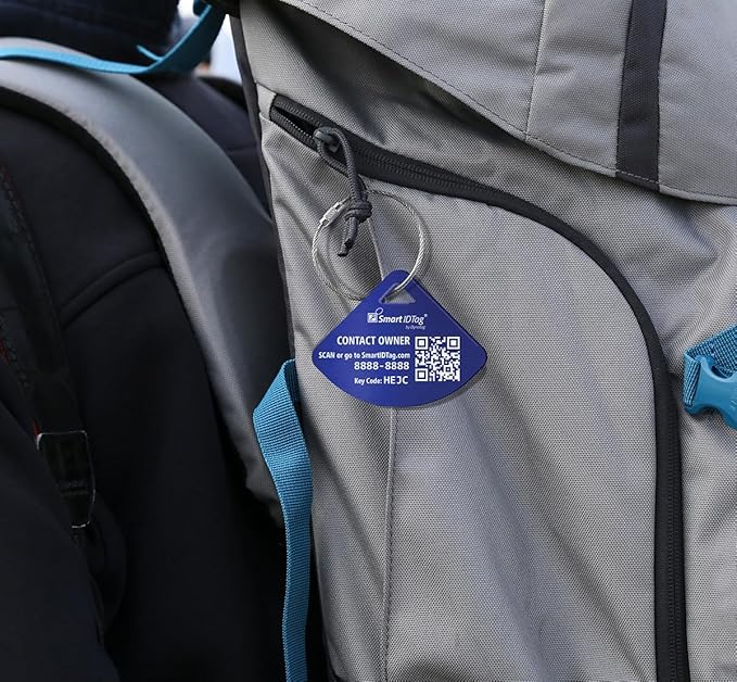 Dynotag® Express Series Solid Metal Web Enabled Smart Bag Tag ID + Steel Loop, Anodized Aluminum with DynoIQ™ & Lifetime Recovery Service (Sapphire Blue)