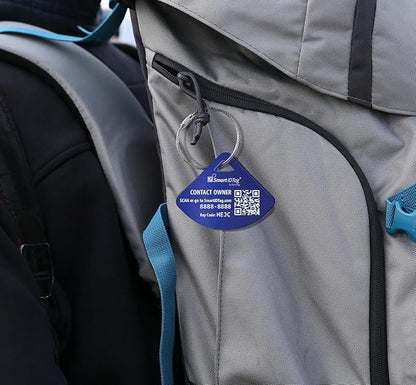 Dynotag® Express Series Solid Metal Web Enabled Smart Bag Tag ID + Steel Loop, Anodized Aluminum with DynoIQ™ & Lifetime Recovery Service (Sapphire Blue)