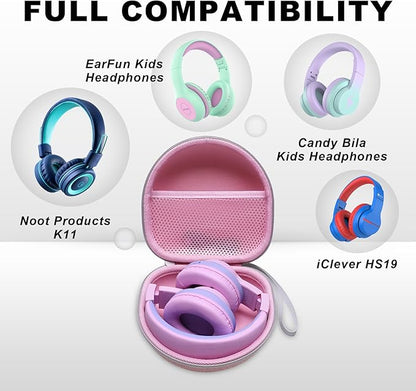 Kids Headphones Case Compatible with iClever BTH12 / BTH20/ BTH26/HS19, JoySpark, Candy Bila, EarFun, MIDOLA, IMYB Foldable Kids Headphones, Pink Travel Storage Bag(Case Only)