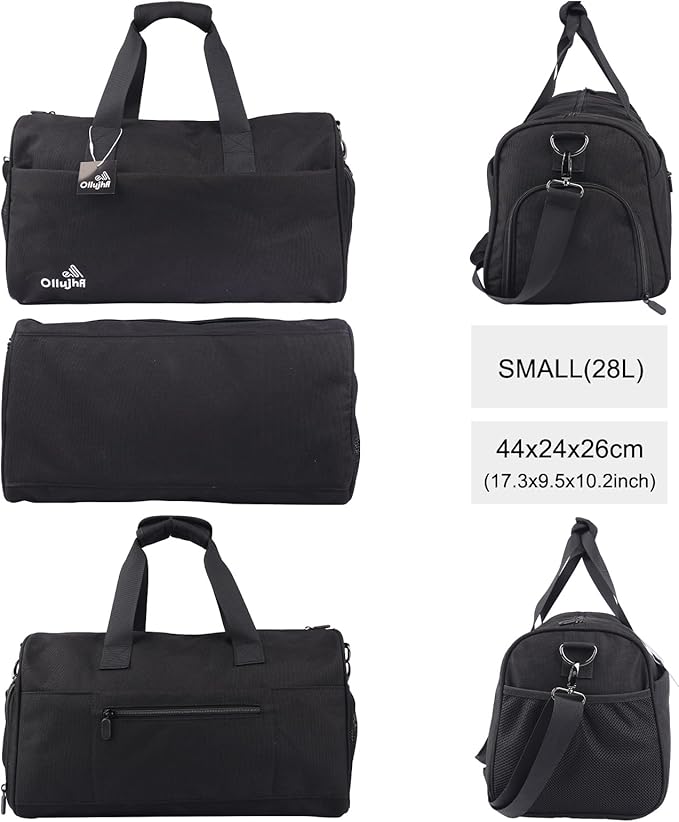 Gym Bag for Men Women, Duffle Bag with Shoe & Laptop Compartment, Waterproof Fitness Workout Sports Bag for Travel Overnight Weekend Swimming Yoga (Black, 42x25x20cm)