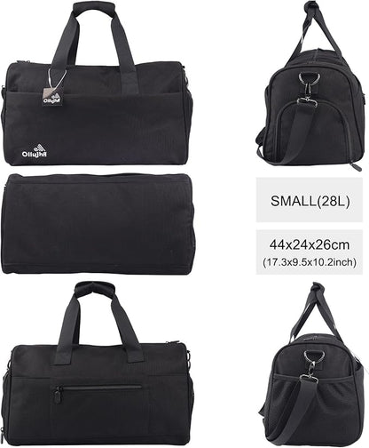 Gym Bag for Men Women, Duffle Bag with Shoe & Laptop Compartment, Waterproof Fitness Workout Sports Bag for Travel Overnight Weekend Swimming Yoga (Black, 42x25x20cm)