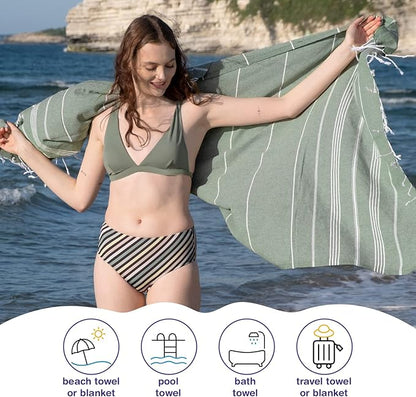 Turkish Beach Towels, Pack of 2 | Oversized, Quick Dry, Sand Free | 100% Cotton, Large 38x71 Towels for Beach, Pool, Travel | Ultra-Soft, Compact, and Absorbent | Light Green