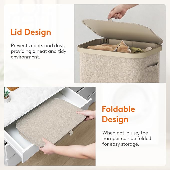 Lifewit 85L Laundry Basket with Lid, Large Laundry Hamper with Plastic Handles and Removable Bag, Foldable Tall Dirty Clothes Hampers for Laundry for Laundry Room, Bedroom, Bathroom, Dorm, Beige