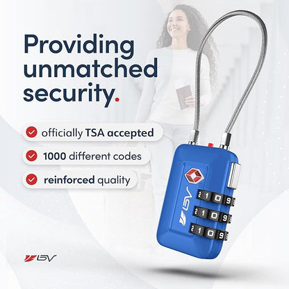 TSA Accepted Luggage Travel Lock, Set-Your-Own Combination Lock for School Gym Locker, Luggage Suitcase Baggage Locks, Filing Cabinets, Toolbox, Case (Blue, 6 Pack)