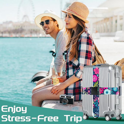 Slohif Luggage Straps for Suitcases Travel Belt Accessories Luggage Connector Identifiers Over Handle with Buckle Unique Nylon Adjustable Strap for Sleeping Bag Car Seat Flower (2 Pack)