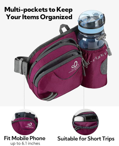 WATERFLY Fanny Pack Waist Bag: Waist Pack for Women Men with Water Bottle Holder Hiking Fanny Pack for Running Walking DogWalking Travel Cycling