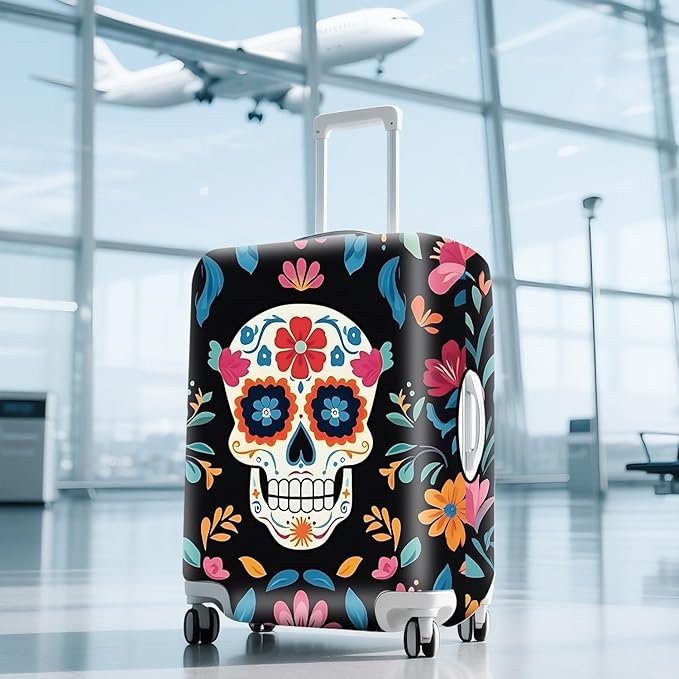 ANNA QUEEN Halloween Skulls Travel Luggage Cover Suitcase Protector Suitcase Cover Halloween Decorations Anti-Scratch,Stretchable Bag Cover Washable Durable Polyester