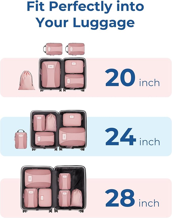 BAGSMART Compression Packing Cubes, 6 PCS Packing Cubes for Suitcases, Travel Bags Organizer for Luggage, Lightweight Packing Cube for Travel Essentials