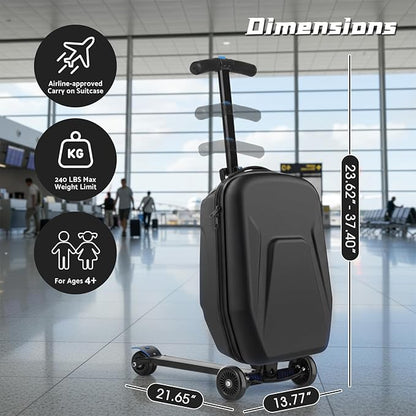 20" Hardshell Scooter Suitcase for Kid & Adult Foldable 2 in 1 Ride on Carry on Travel Trolley Scooter Luggage With Wheels