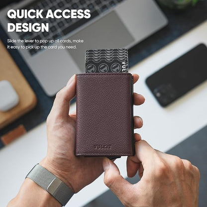 VULKIT Pop up Wallet Minimalist Cash Wallets RFID Blocking Leather Smart Credit Card Holder with Magnetic Closure for Men