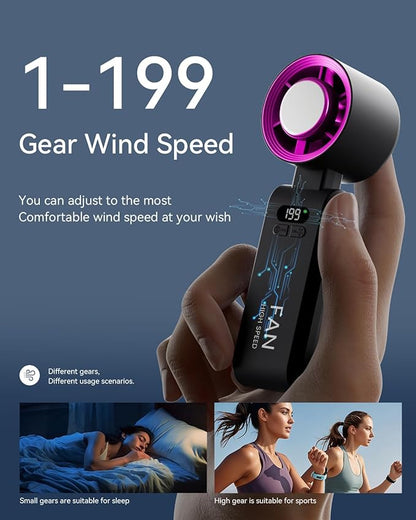 2 Pack Handheld Portable Turbo Fan with Ice Cooler, Speed (1-199) 5500mAh*2 Rechargeable Personal Fan,[20H Cooling Time] Mini Yet Powerful, Small Pocket Fans for Travel/Outdoor/Office, Black Hot Pink