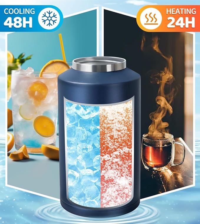 Insulated Water Bottle, 1 Gallon Jug with Handle, 128 oz Stainless Steel Large Water Bottle Wide Mouth Double Vacuum for Hot & Cold Drinks, Navy Blue