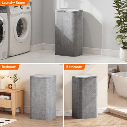Lifewit 105L Laundry Basket with Lid, Large Laundry Hamper with Plastic Handles and Removable Bag, Foldable Tall Dirty Clothes Hampers for Laundry for Laundry Room, Bedroom, Bathroom, Dorm, Light Gray