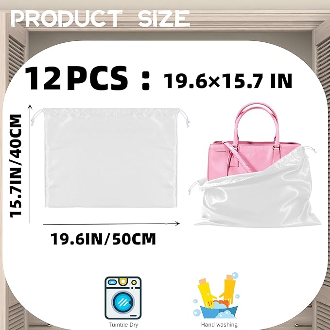 12 Pack Dust Bags For Handbags Travel Storage Pouch, Purse Dust Bags For Storage, Silk Dust Covers With Drawstring For Purse Shoes Boots