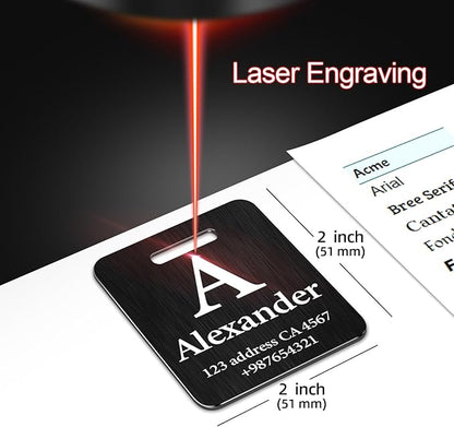 Customized Stainless Steel Luggage Tags: Personalize Your Suitcases, Backpacks, and Bags with Your Text - Custom Initial Text Name ID,Number(4 Pack)