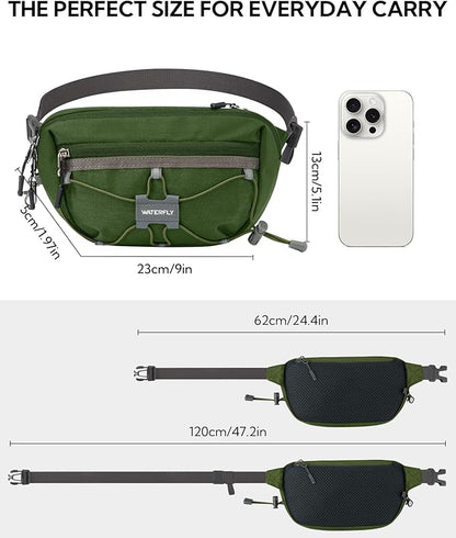 WATERFLY Lightweight Small Fanny Pack: 1.5L Mini Slim Crossbody Waist Belt Hip Bag with RFID Blocking, Anti-Theft & Water Resistant Pouch for Women Men Travel Hiking Running Walking EDC