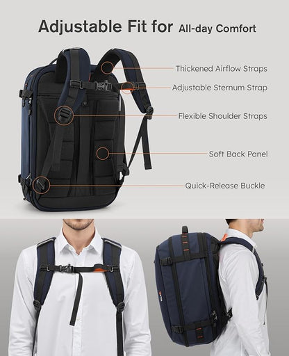 Tolaccea Large Convertible Garment Duffel Bag, Suit Carry On Backpack, TSA Flight Approved for Wrinkle-Free Travel with Dual Laptop Storage for 17.3" and 12.9" & Extra Toiletry Bag, 45-55L Expandable