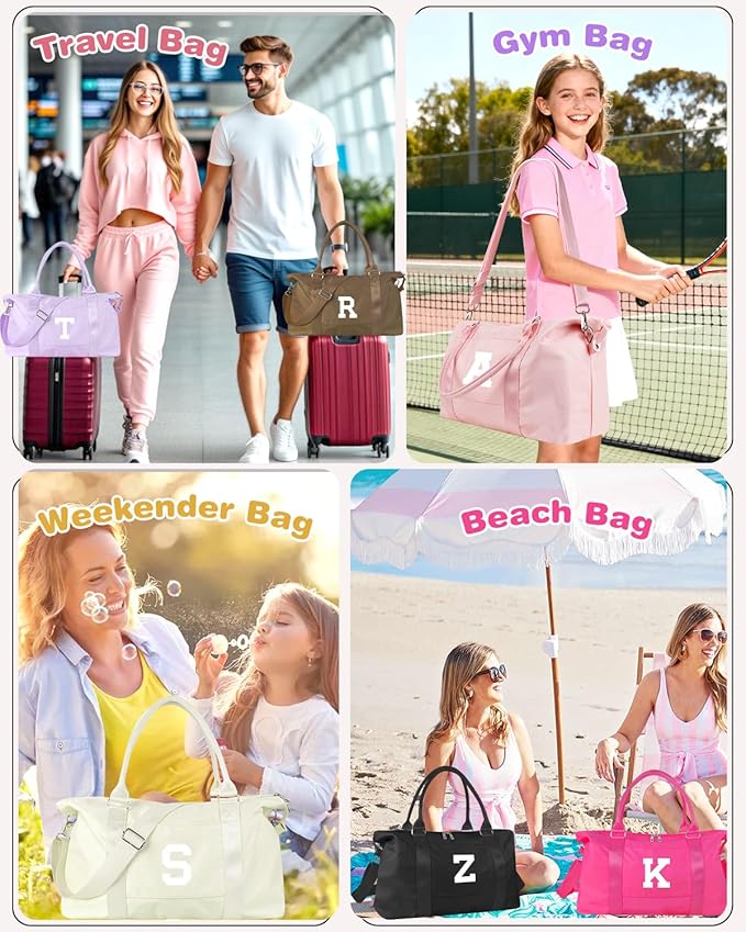 Daughter Niece Gifts for Teen Girl Kids, Initial Travel Duffel Bag Sports Gym Bag Personalized Gifts Weekender Bag，Monogram Overnight Bag Cute Dance Bag Birthday Bridesmaid Gifts for Women(Purple, B)