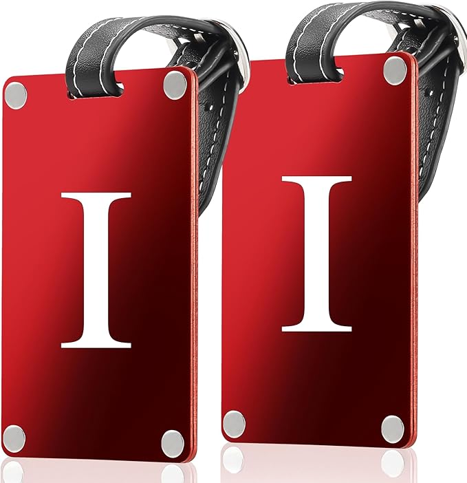 Premium 3-Layer Aluminum Luggage Tags by Fortuna - Easy to Claim, Laser-Engraved, Plastic-Free, and Eco-Friendly Luggage Tag Holders, 2-Pack, Red (I)