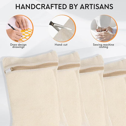 4 Piece Small, Durable Organic Cotton Mesh Laundry Bag with Strong Zipper and Breathable Mesh, Delicate Laundry Bag for Underwear, Clothes, Pants and Socks