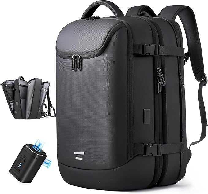 Vacuum Seal Travel Backpack 45L Expandable Air Compression System Water Resistant 17 Inches Laptop Backpack for Women & Men with USB Charging Port- Vacuum Pump Included