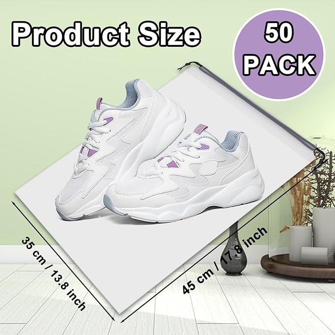 50 Pack Shoe Bags for Travel,Large Clear Shoes Storage Organizers Pouch with Rope for Men and Women,Transparent Travel Shoe Bags for Packing,Waterproof Drawstring Dust Bags Shoe Storage Bag